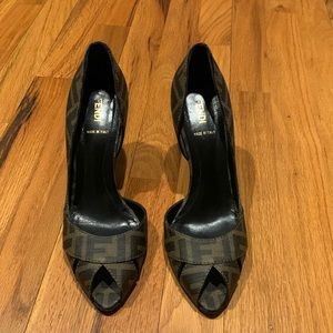 Fendi Logo Open Toe D’Orsay Pumps 3 1/2” heel
